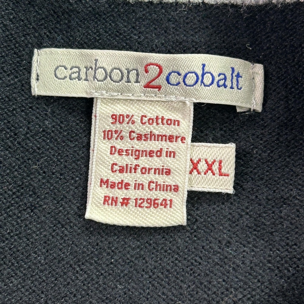 Carbon 2 Cobalt Sweater Mens 2XL Black Cotton Cashmere Henley Mock Neck Knit - Picture 9 of 10
